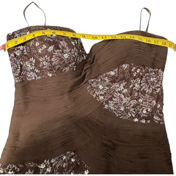 Jovani Strapless Pleated Sequence Full Length Evening Prom Gown Brown (16) - Picture 9 of 13